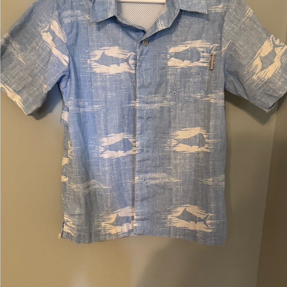 Columbia Blue and White Button Down Shirt Nautical Design